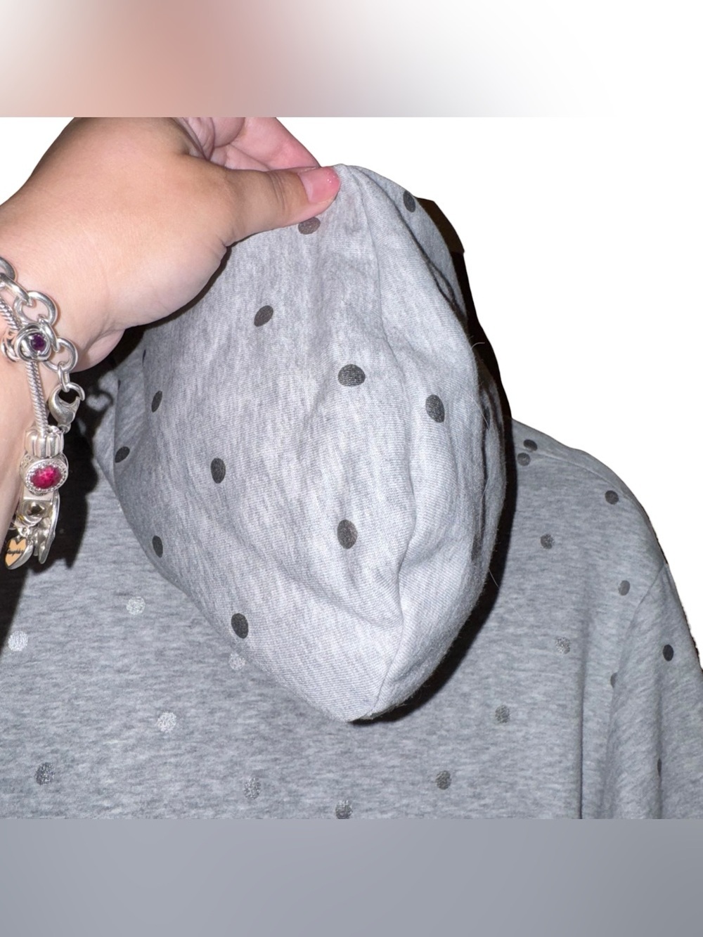 BODEN Jersey Polka-Dot Lounge Hoodie Sweatshirt Metallic Heather Gray Size XS - Picture 9 of 13